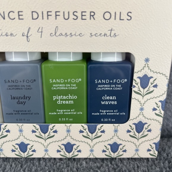 Sand + Fog Fragrance Diffuser Oils Set of 4 Vanilla Laundry Pistachio Clean wave
